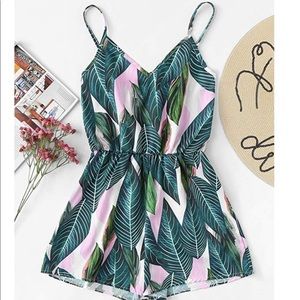 Tropical palm print romper. Small